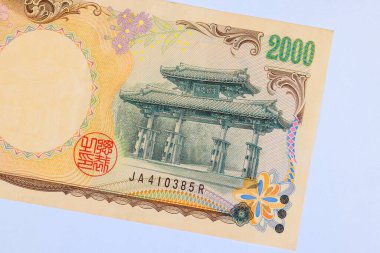 Japonya nakit para notları Nippon Ginko ulusal banka ön görünümü tarafından yayınlanan 2000 yen