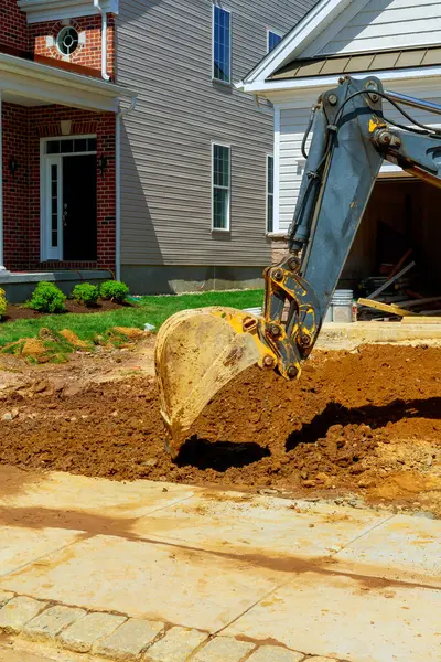 Stock image Large construction excavator on construction site with on sunny day