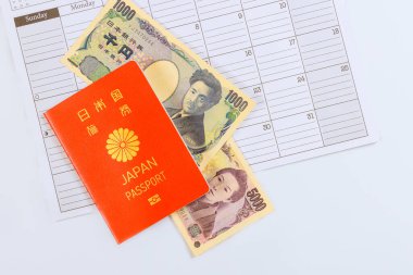 For traveling with Japanese currency yen banknote, Japanese passport is required clipart