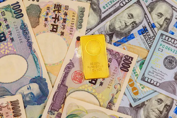 stock image It is essential to invest in gold bars, American dollars during periods of inflation, devaluation of Japanese yen