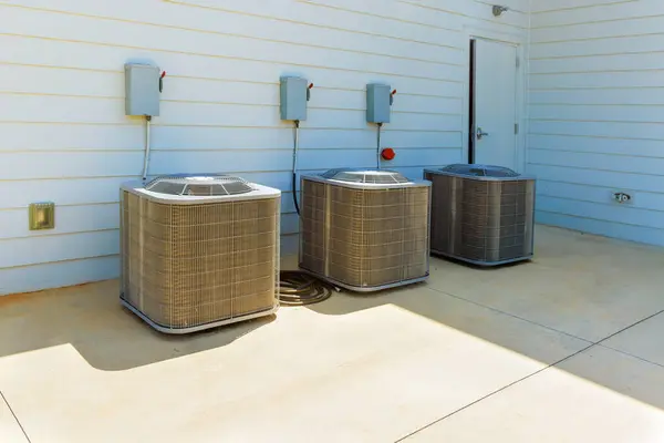 stock image Install condensing units on an external cooling system in order to remove heat, moisture from an indoor environment