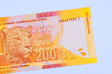 Banknotlar, Güney Afrika Ulusal Bankası 'nın dikiz aynasından çıkardığı 200 rands nakit olarak gösterilir.