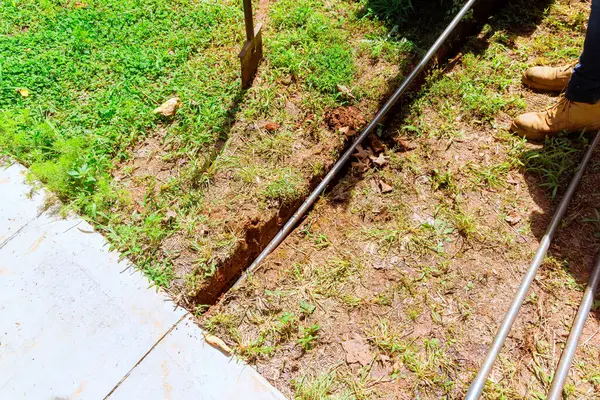 stock image Trenchless laying communications, fiber optics, underground cable prior to installation of underground cable