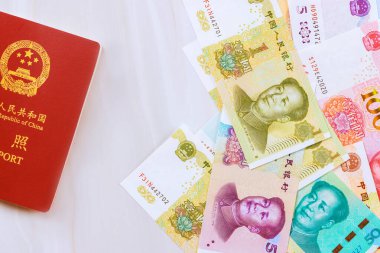 Çin Halk Cumhuriyeti pasaportu Çin nakit yuan para çeşitli banknotlar