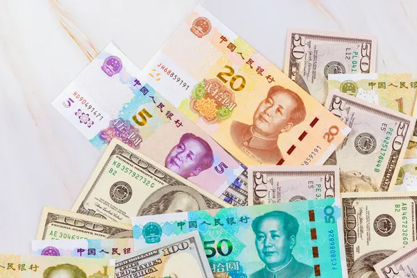 stock image Conflict between economies of United States, China that has been defined as an economic war between Chinese Yuan, American dollar