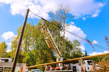 Şiddetli kasırgadan sonra elektrik direkleri ve elektrik hatları fırtınalar tarafından hasar gördü.