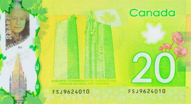 Kanada Bankası tarafından polimer arka planda 20 dolarlık banknot olarak yayınlanan para
