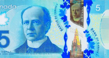 Kanada bankası tarafından çıkarılan polimer banknotların beş dolarlık banknotları