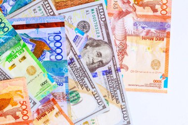 Kazakistan tenge, Amerikan doları çeşitli banknotlardır uluslararası iş dünyası finans dünyası ekonomisi ile ulusal para birimi banknotları