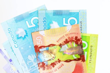 Çeşitli banknotlar halinde Kanada dolarlarını saymak nakit