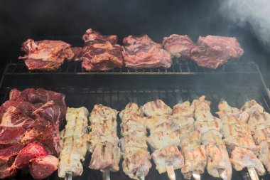 Yaz boyunca arka bahçede toplanan şiş ızgara et parçaları havayı aromayla doldurur..