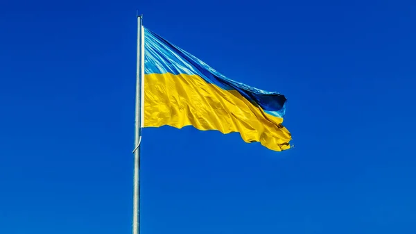 Oekraïense Gele Vlag Wappert Wapperend Wind Nationaal Symbool Van Oekraïne — Stockfoto