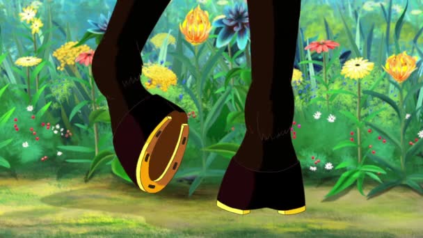 馬蹄形の黒い馬の蹄 手作りアニメーションHd映像 — ストック動画