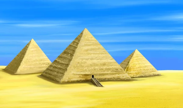 Grandes Pirámides Giza Egipto Día Soleado Fondo Pintura Digital Ilustración — Foto de Stock