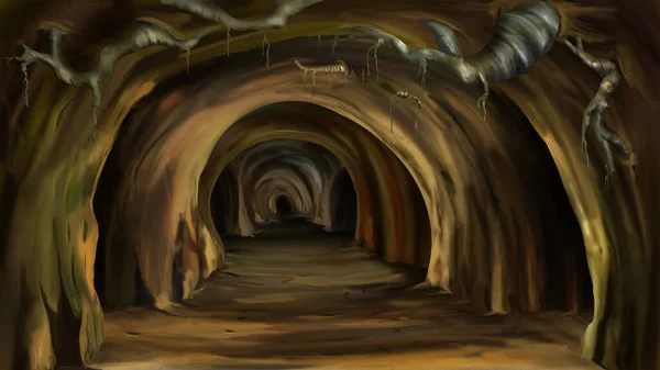 Entrance Magic Mysterious Cave Digital Painting Background Illustration — Stock Photo, Image