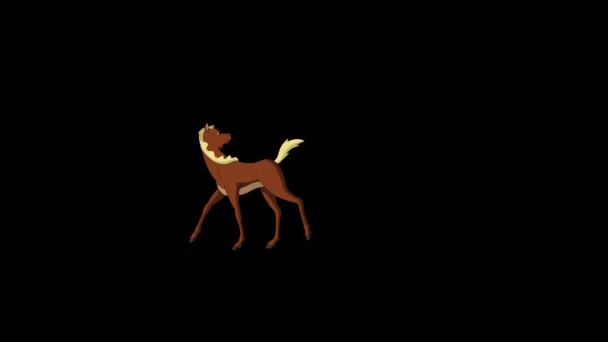 Braunes Fohlen Galoppiert Weitschuss Handgemachtes Animiertes Filmmaterial Isoliert Auf Alpha — Stockvideo