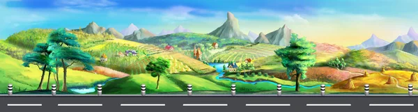 Suburban Highway Sunny Summer Day Digital Painting Background Illustration — Stockfoto