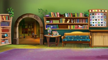 Odanın içi retro tarzında. Dijital Boyama Arkaplanı, Resimler.