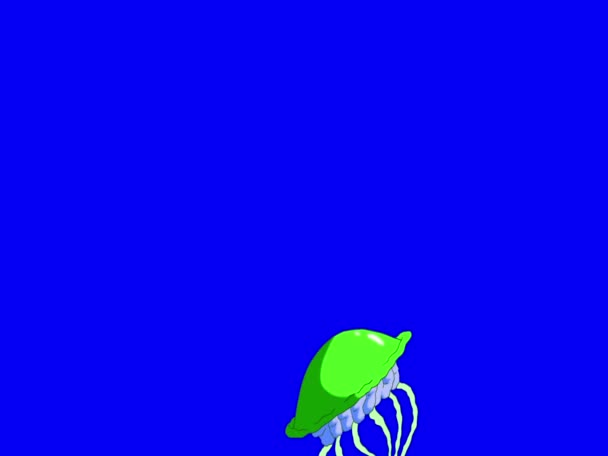 绿色水母游动着色键Hd 蓝色屏幕上隔离的手工动画循环高清镜头 — 图库视频影像