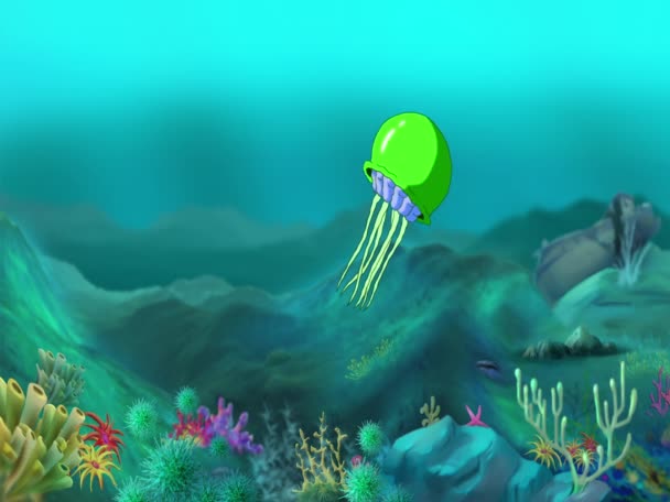 绿色水母在水下游Hd 手工制作的动画循环高清画面 — 图库视频影像