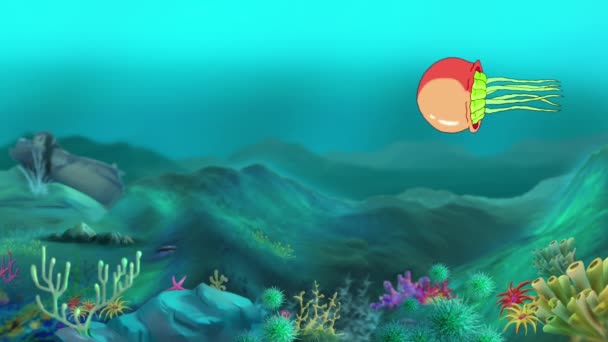 Colorful Jellyfish Swims Underwater Handmade Animated Looped Footage — Stock Video
