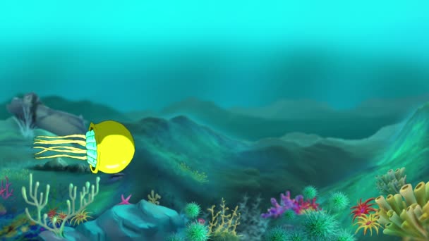 黄色水母在Hd水下游泳 手工制作的动画循环高清画面 — 图库视频影像
