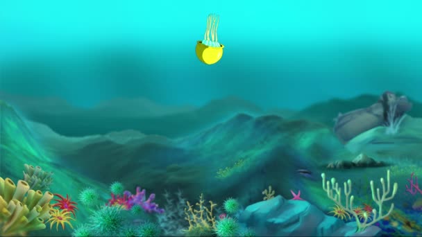 黄色水母在水下游4K 手工制作的动画环路4K镜头 — 图库视频影像