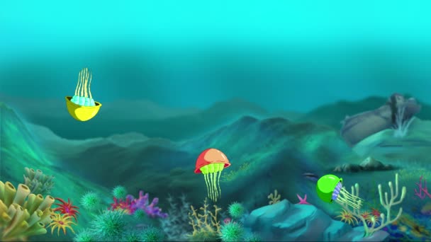 Banyak Ubur Ubur Berwarna Berenang Bawah Air Animasi Buatan Tangan — Stok Video