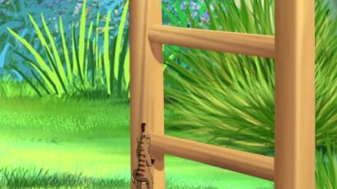 Kırmızı tekir kedisi gündüz merdivenlerden inip çıkıyor. El yapımı döndürülmüş HD görüntüler.