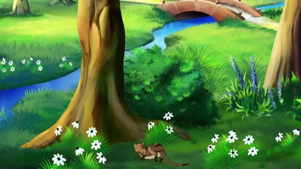 Domowy Czerwony Kotek Wdrapuje Się Drzewo Dzień Ręcznie Robione Animowane — Wideo stockowe