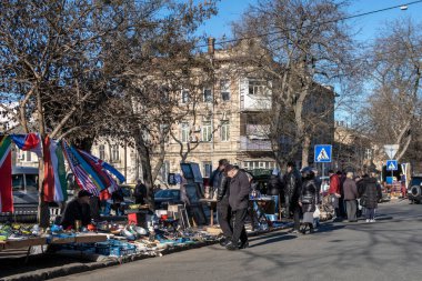 Odessa, Ukraine 21.01.2023. Sunny winter day at the big flea market in Odessa, Ukraine