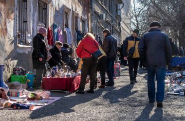 Odessa, Ukraine 21.01.2023. Sunny winter day at the big flea market in Odessa, Ukraine