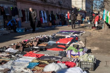 Odessa, Ukraine 21.01.2023. Sunny winter day at the big flea market in Odessa, Ukraine