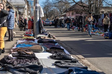 Odessa, Ukraine 21.01.2023. Sunny winter day at the big flea market in Odessa, Ukraine