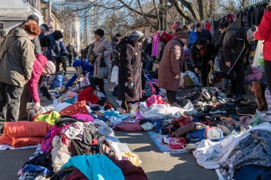 Odessa, Ukraine 21.01.2023. Sunny winter day at the big flea market in Odessa, Ukraine