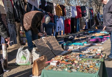 Odessa, Ukraine 21.01.2023. Sunny winter day at the big flea market in Odessa, Ukraine