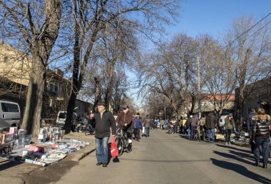 Odessa, Ukraine 21.01.2023. Sunny winter day at the big flea market in Odessa, Ukraine