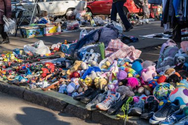 Odessa, Ukraine 21.01.2023. Sunny winter day at the big flea market in Odessa, Ukraine