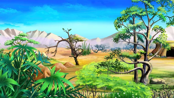 Digital painting of the African native plants in a summer day.