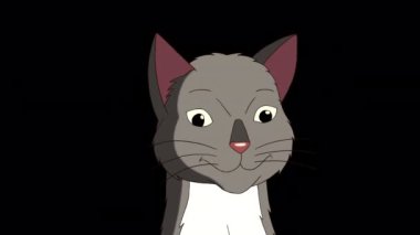 Gray tabby Cat meows close-up. Handmade animated looped 4K footage isolated on alpha channel