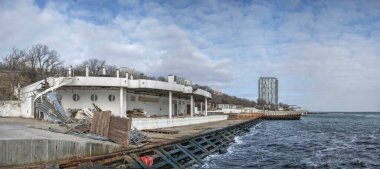 Odessa, Ukraine 07.02.2023. Arcadia city beach in Odessa, Ukraine, on a gloomy winter day
