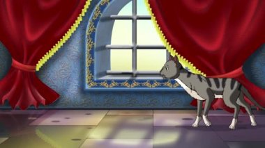 Domestic Gray tabby cat walks and runs around the room. Handmade animated looped 4K footage.