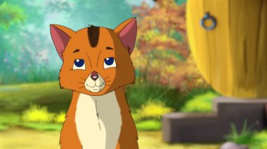 Red Tabby kitten meowing near a home. Handmade animated looped HD footage 