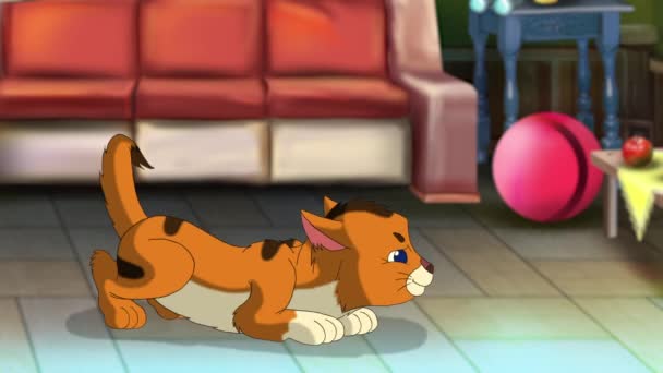 Little Red Tabby Kitten Get Angry Hissing Room Handmade Animated — 图库视频影像
