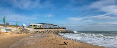 Odessa, Ukraine 18.02.2023. The coast of the Black Sea near Fontanka village in Odessa, Ukraine, on a sunny winter day