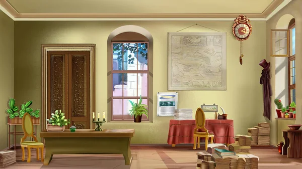 Ruang Tamu Interior Dalam Gaya Retro Latar Belakang Lukisan Digital Stok Lukisan  