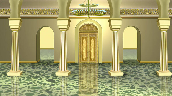 Интерьер Колонного зала во дворце или музее. Цифровая живопись фон, иллюстрация.