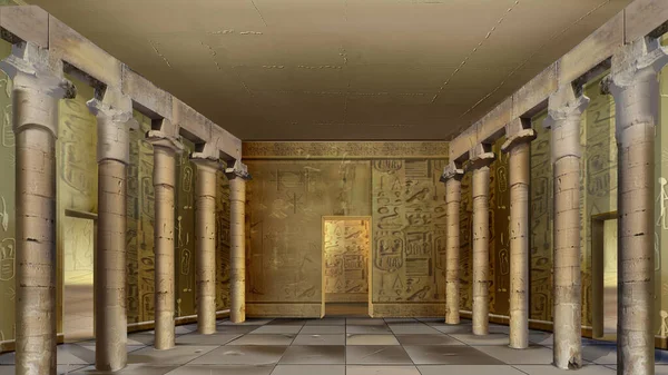Interior Antiguo Templo Egipto Con Columnas Frescos Las Paredes Fondo — Foto de Stock