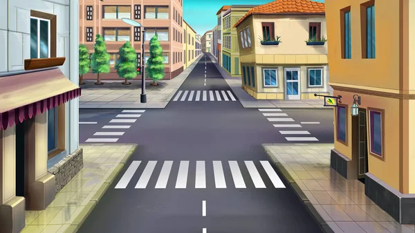Пешеходный Переход Пересечении Улиц Большого Города Цифровая Живопись Фон Иллюстрация — стоковое фото