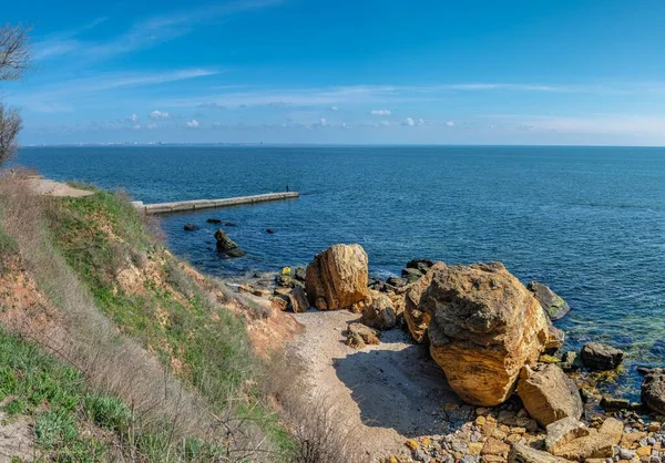 Schwarzmeerküste Wilden Strand Odessa Ukraine Einem Sonnigen Frühlingstag — Stockfoto